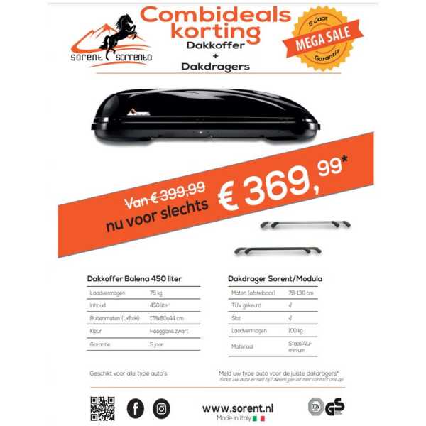 Dakkoffer 450 liter Balena + dakdragers