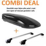Dakkoffer Menabo Mania 460 liter hoogglans zwart + dakdragers voor gesloten en open rails