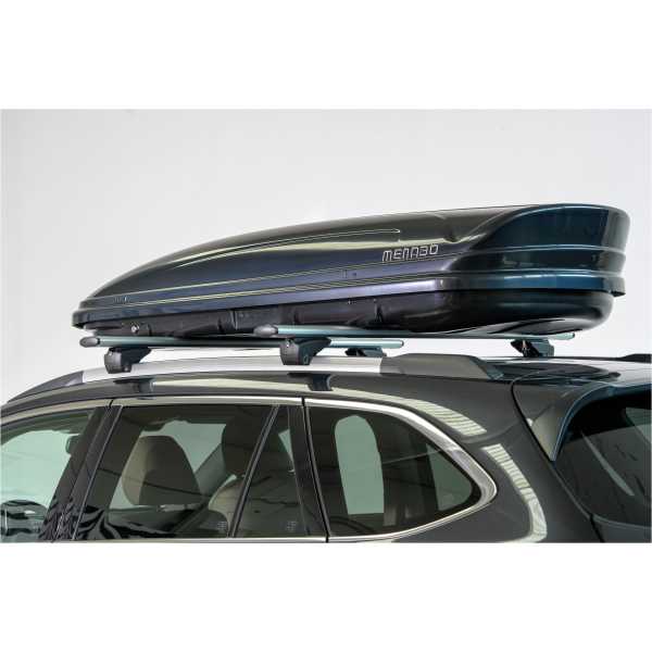 Dakkoffer Menabo Mania 600 liter zwart + dakdragers voor gesloten en open rails, Dakkoffer 460 liter Menabo Mania hoogglans zwart